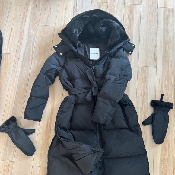 YVES SALOMON Black Coat with Detachable Mink Collar in Technical Fabric - Picture 1 of 16